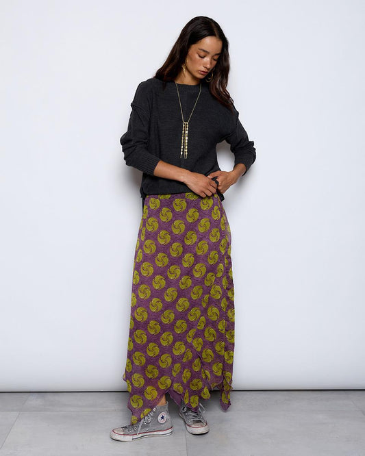 Chiffon Skirt Peaks Printed Flower Circles Purple