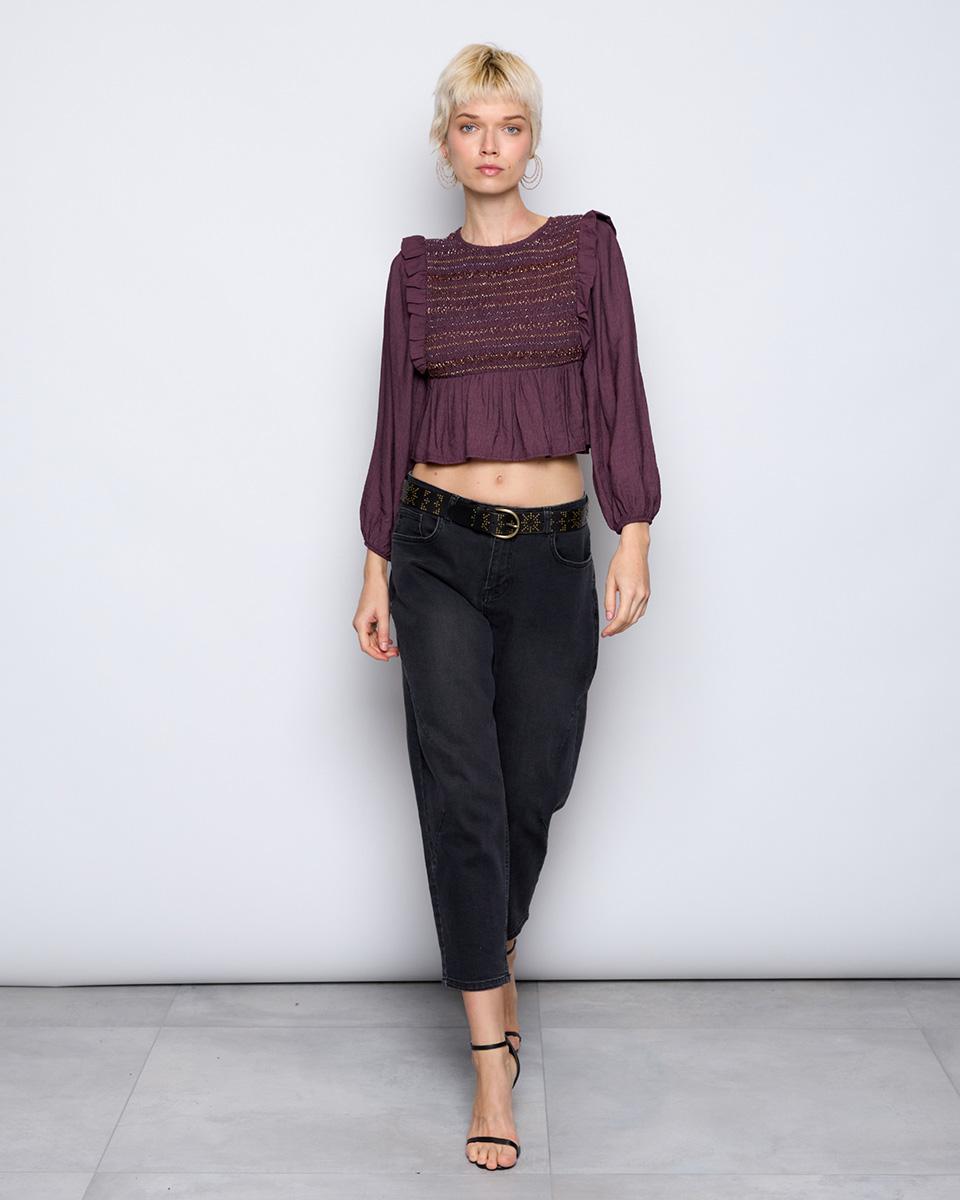 Blusa Nido De Abeja Hilo Metalizado Morada