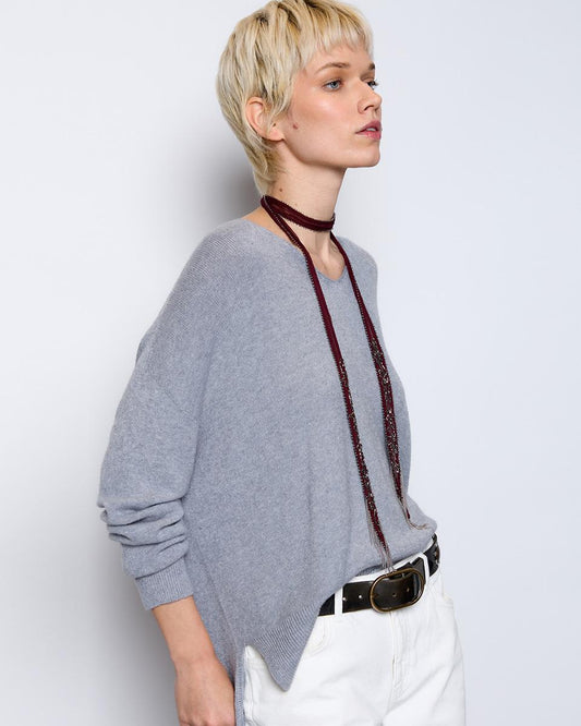 Soft Knit V-Neck Sweater in Grey