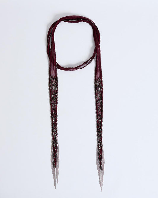 Garnet Embroidered Organza Necklace