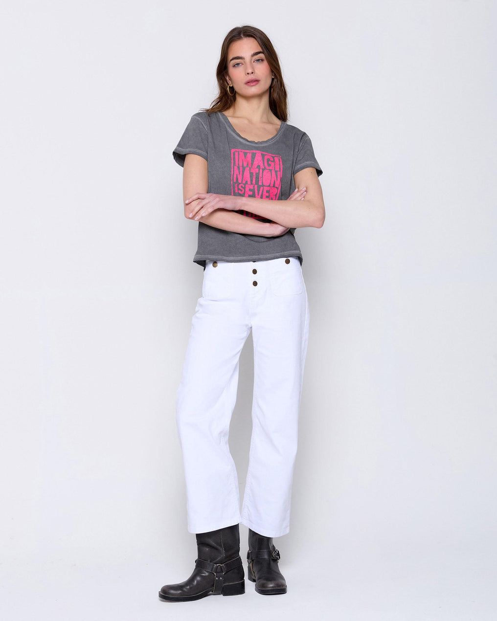 High Waist Jeans with Pockets in White