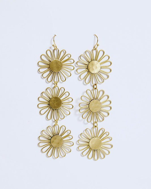 Triple Flower Gold Earring