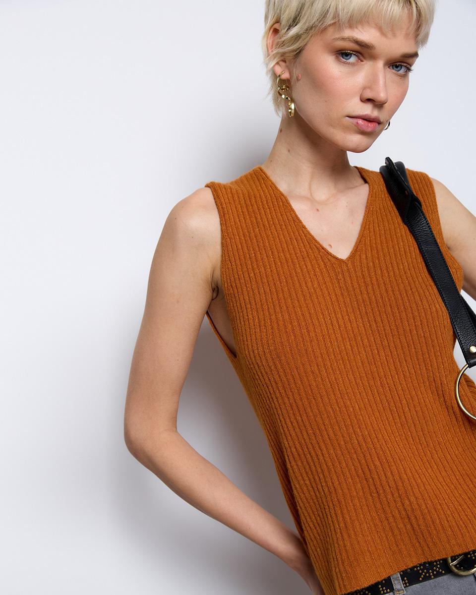 Orange Ribbed Knit Vest