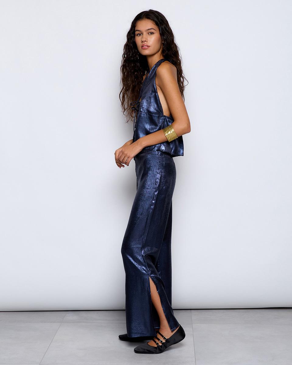 Dark Blue Shiny Flowy Pants