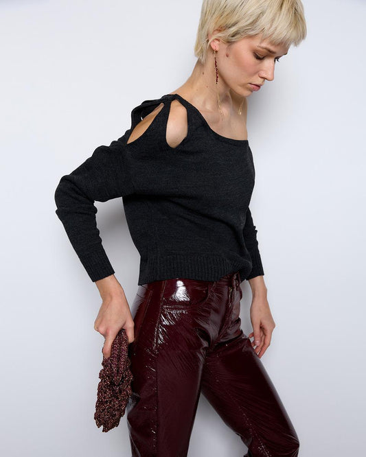 Anthracite Asymmetric Neck Knitted Top