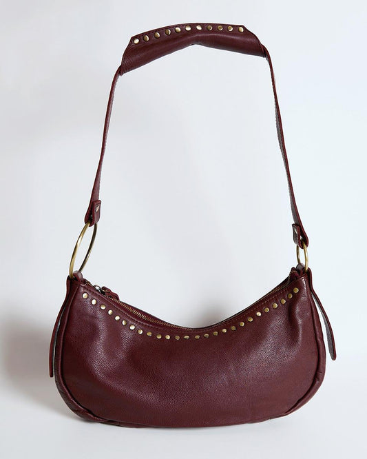 Bolso De Piel Tachas Burdeos