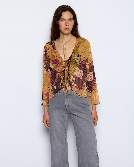 Mustard Lurex Print Blouse