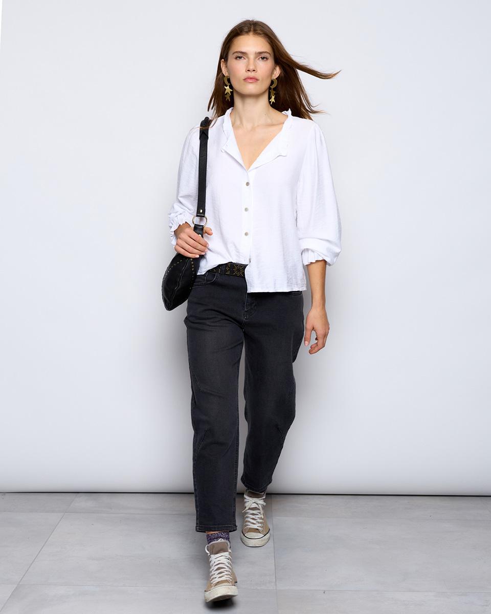 White Ruffle Mao Neck Blouse