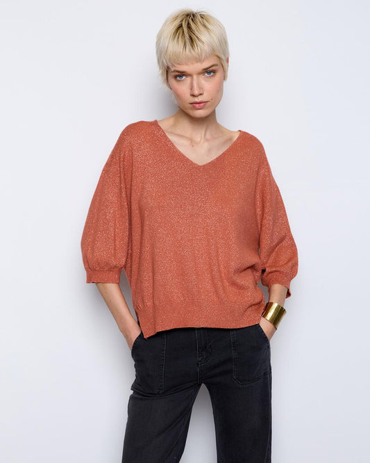 Orange Metallic Yarn Knitted Jersey