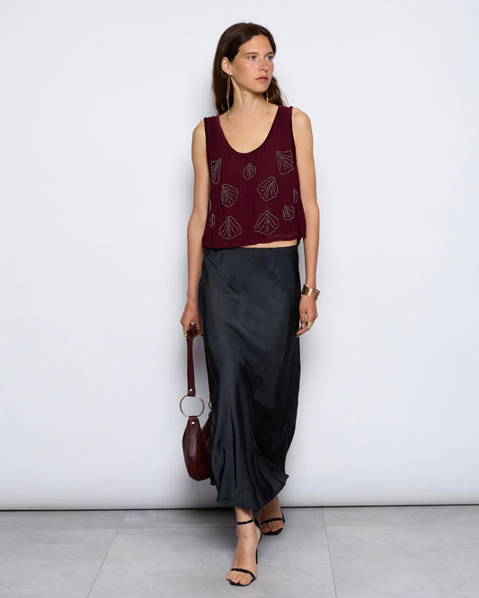 Garnet Embroidered Chiffon Top