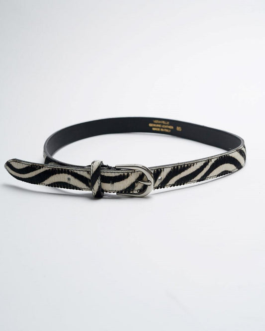 Black Zebra Pony Skin Belt