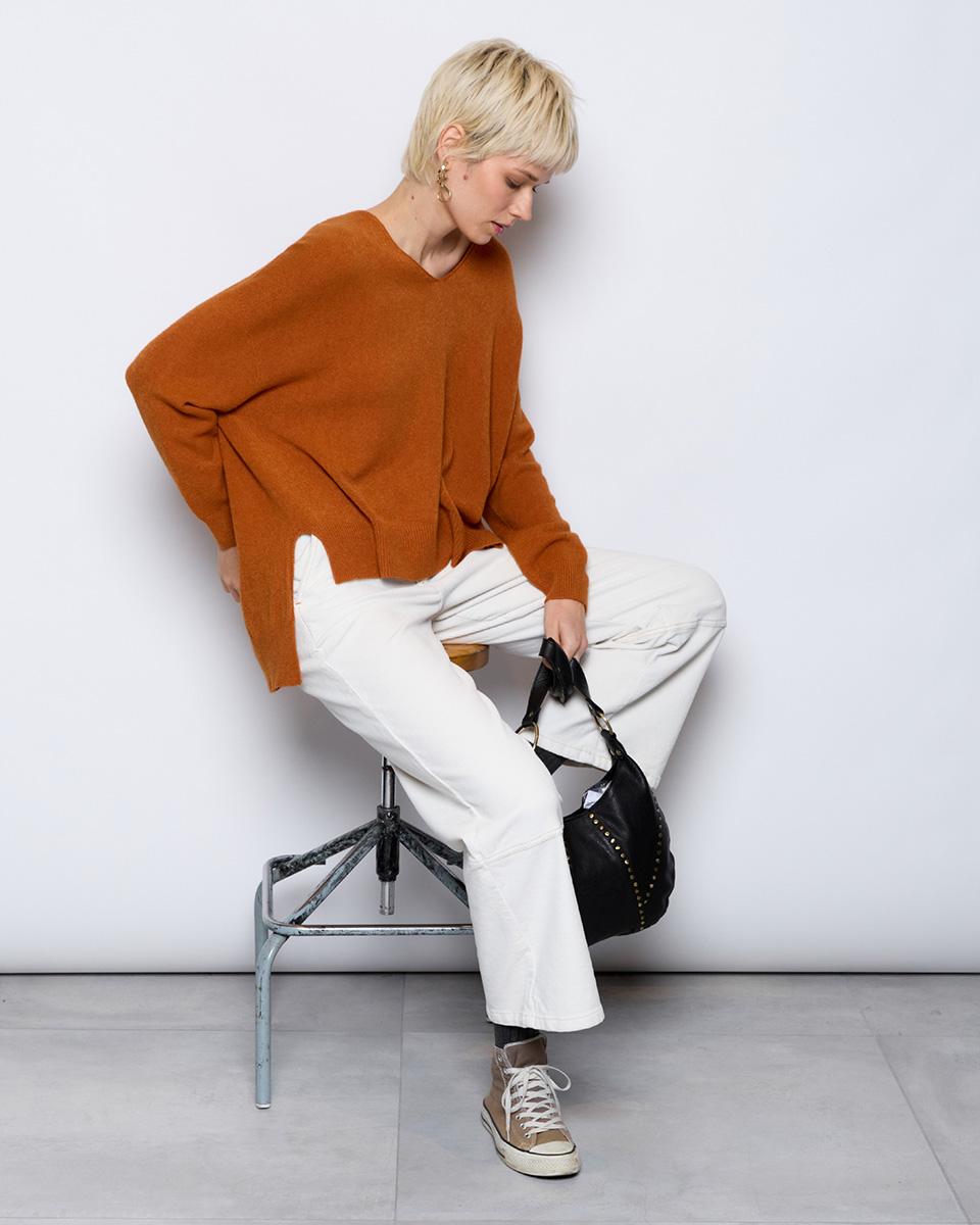 Orange V-neck Soft Knit Sweater