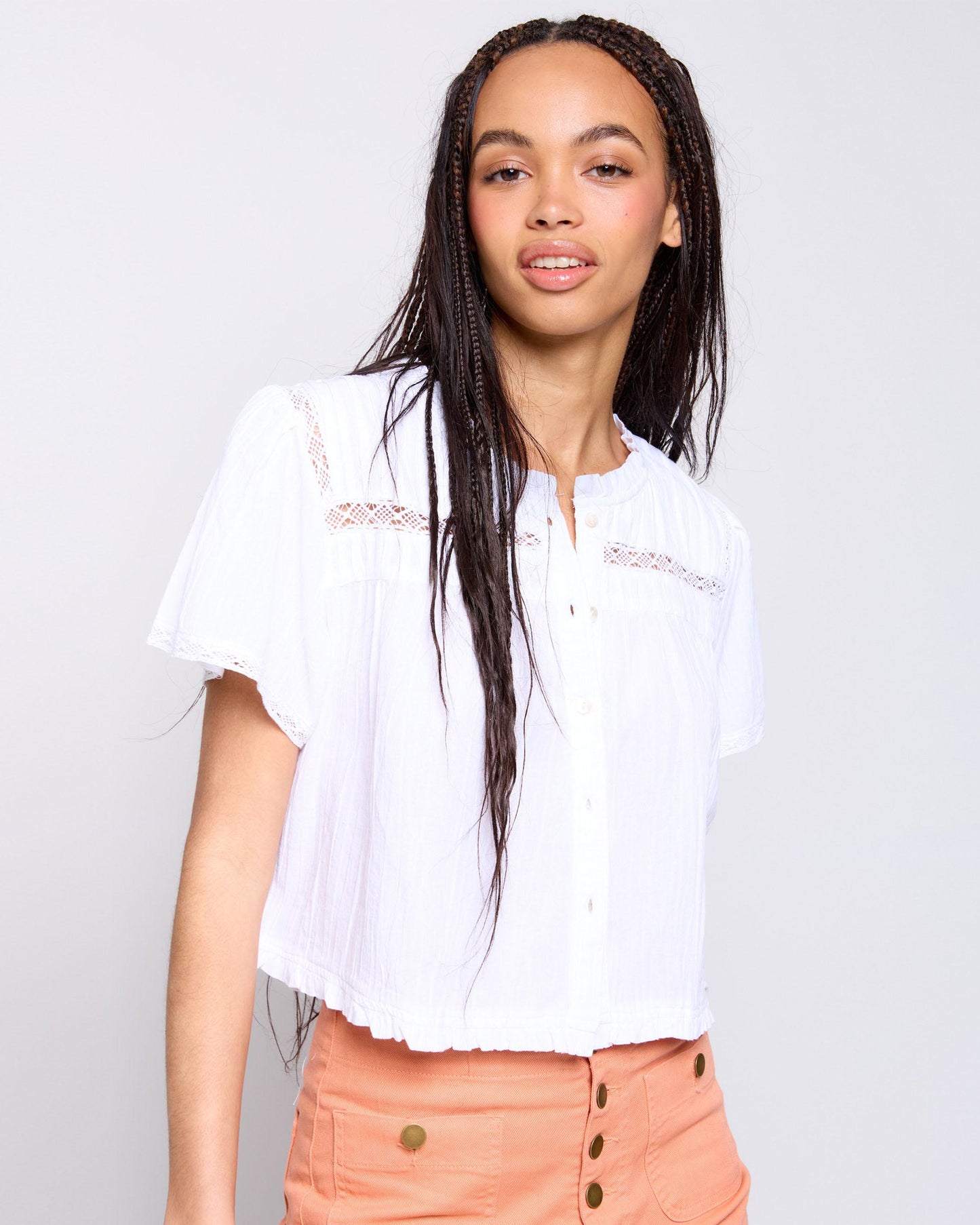 White Lace Short Sleeve Blouse