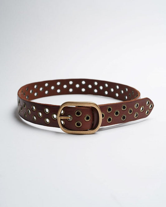 Brown Leather Belt with Circles and Studs