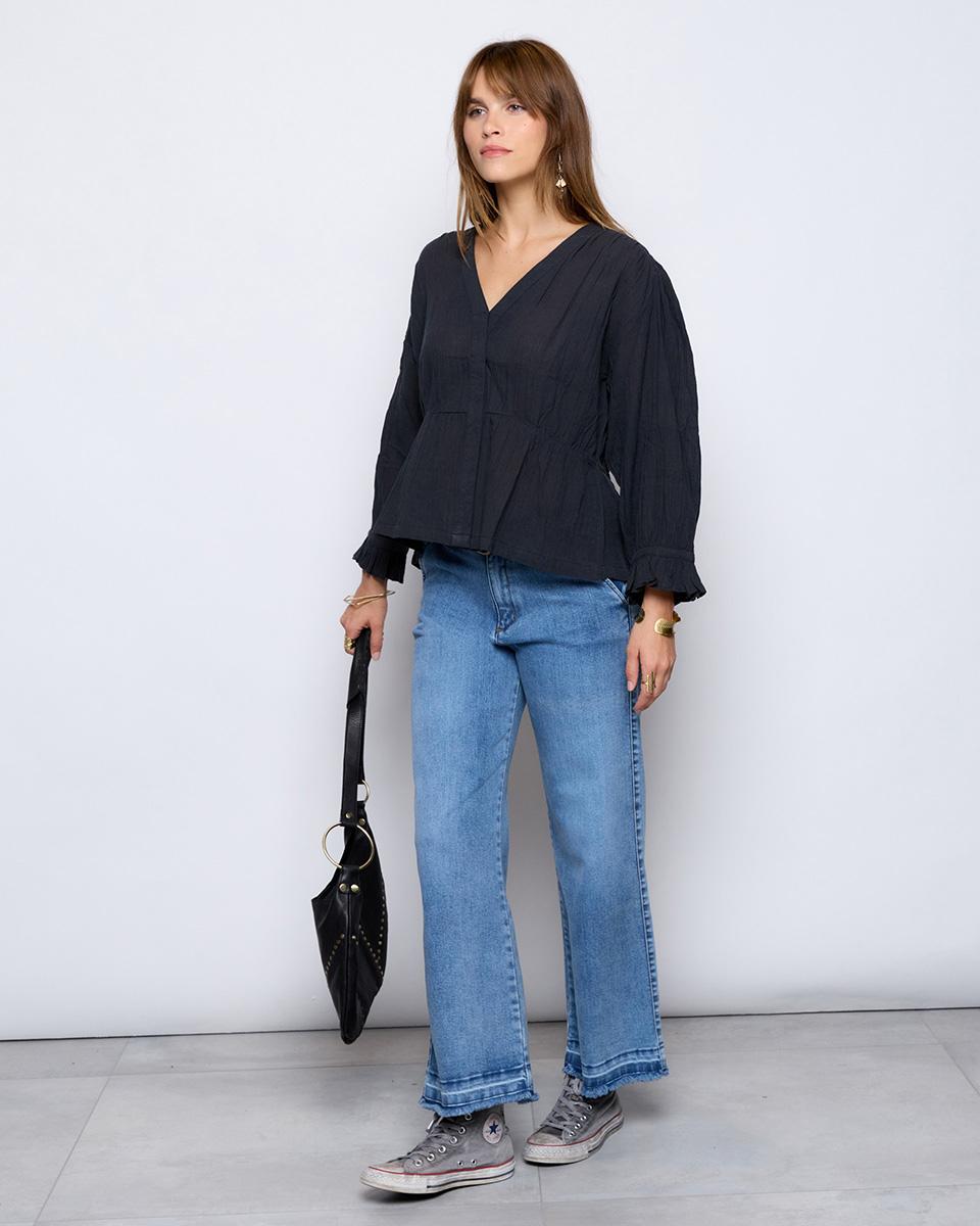 Anthracite Back Button Blouse