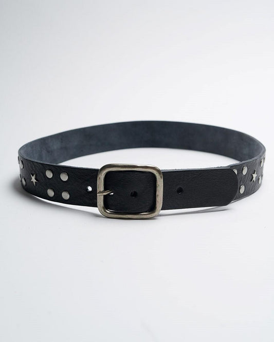 Black Leather Belt with Star Studs