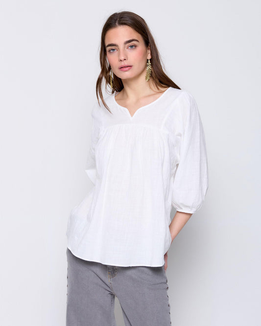 White Peak Yoke Blouse