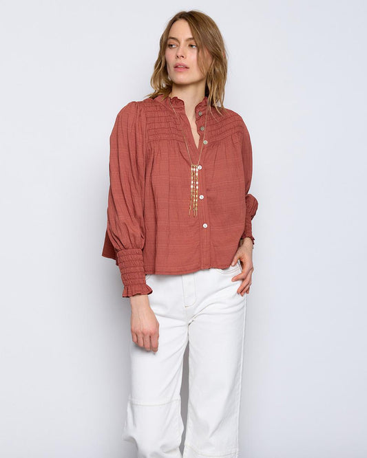 Blusa Nido De Abeja Escote Rosa