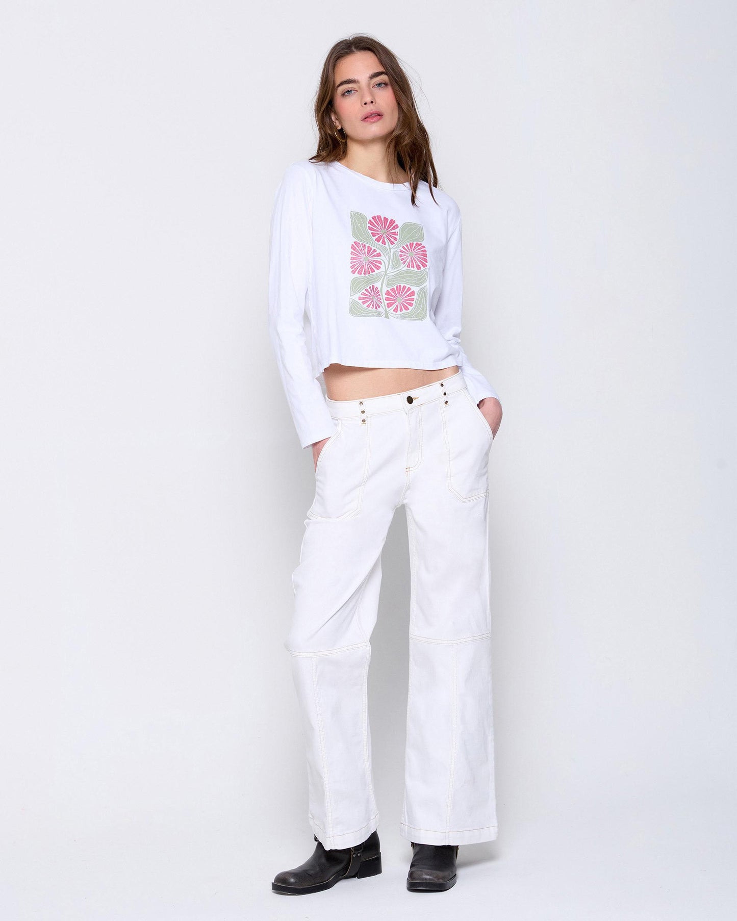 White Studded Worker Jeans