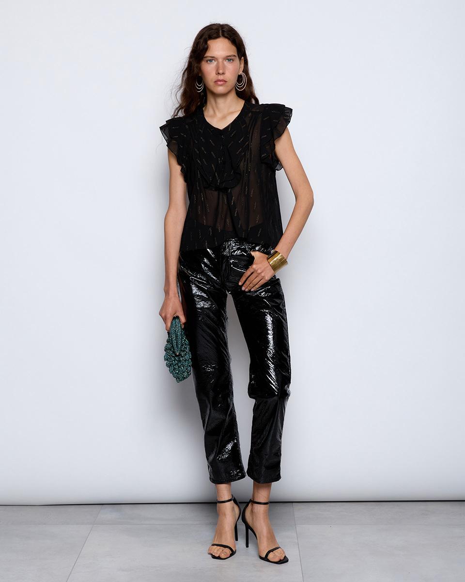 Black Glitter Ruffle Sleeveless Blouse