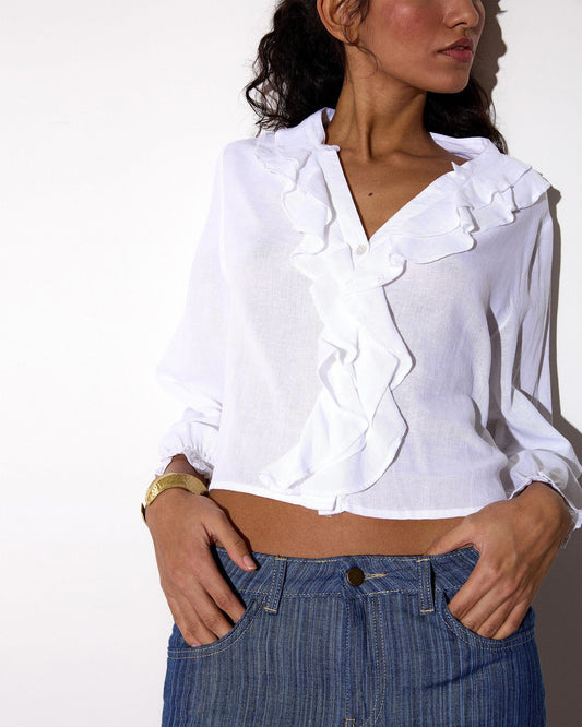 Blusa Volante Delantero Blanca