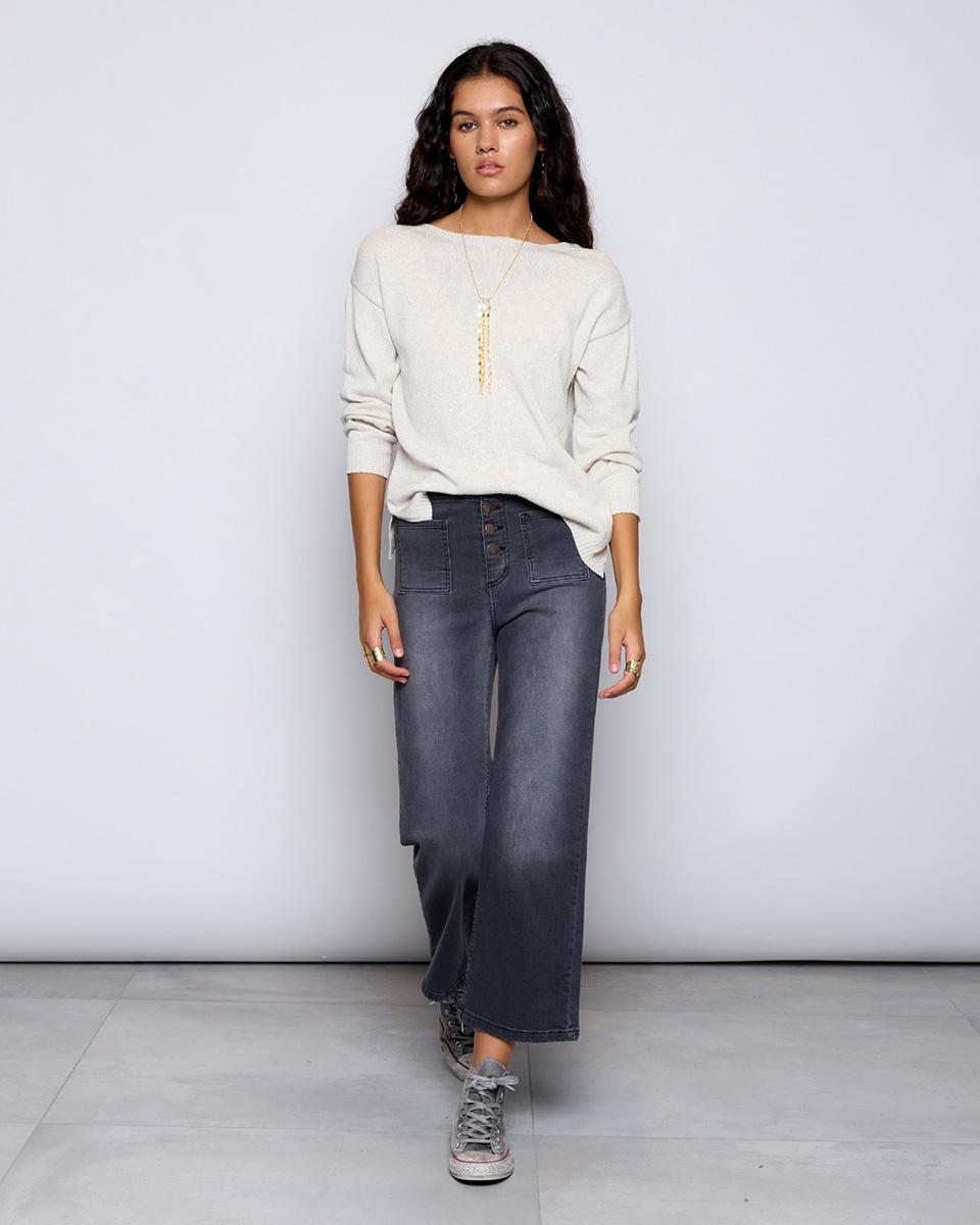 High Waisted Trousers with Anthracite Buttons