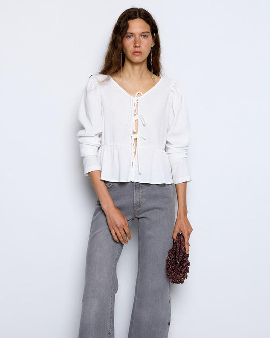 White Lace Textured Blouse