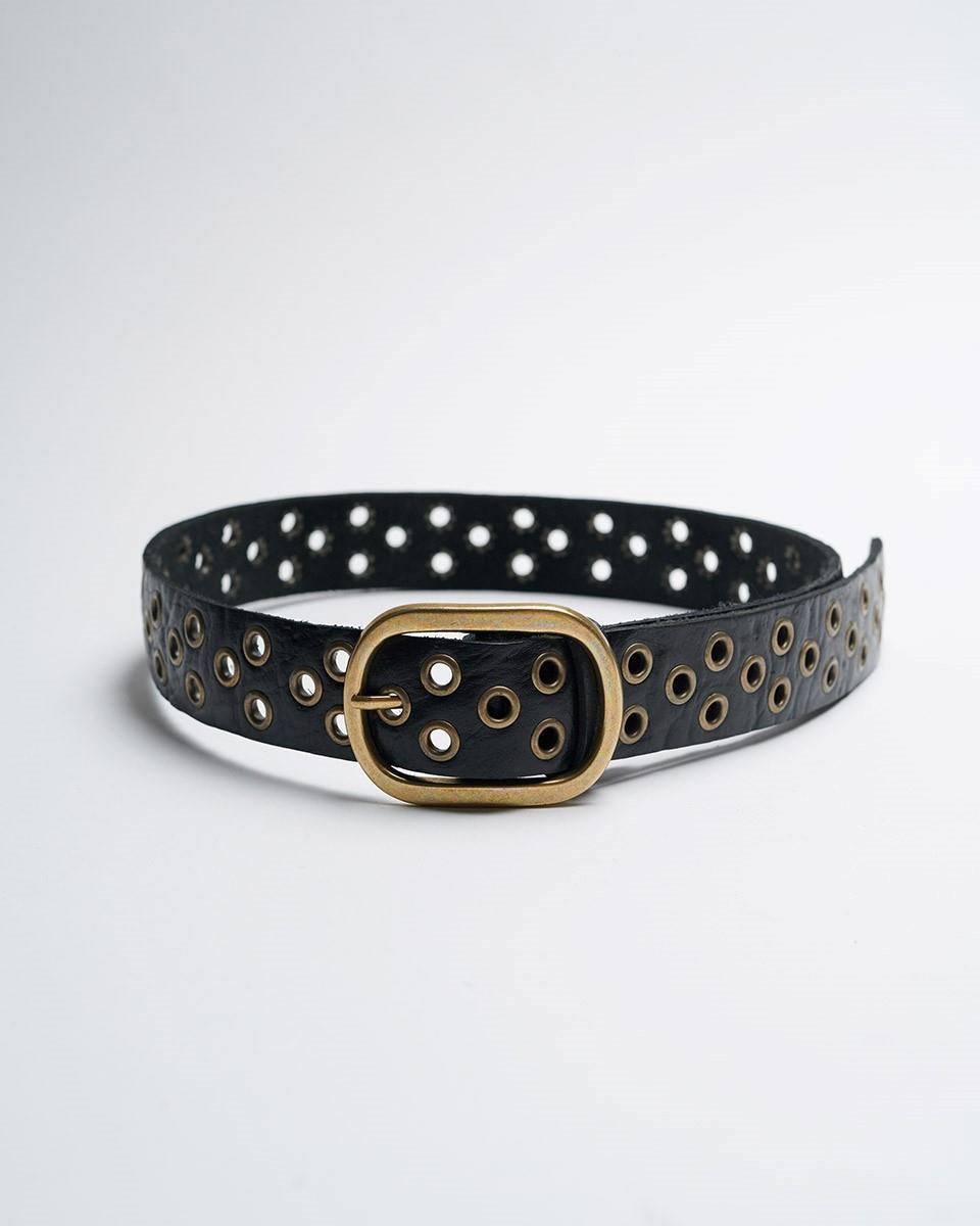 Black Leather Belt with Circles and Studs