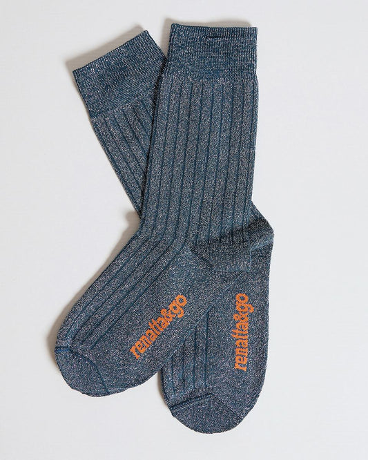 Mid-calf socks in petroleum lurex