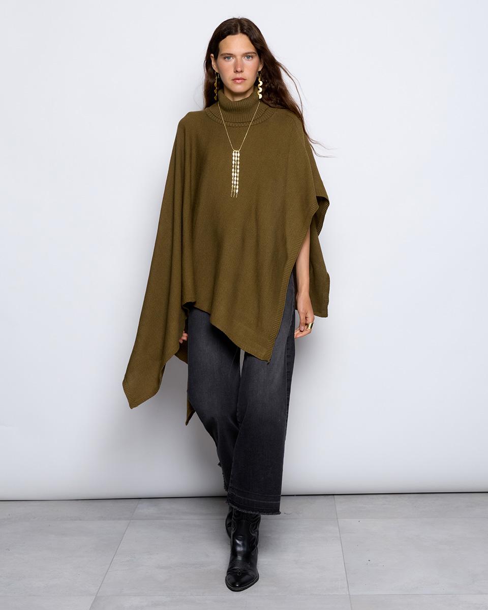 Green Asymmetric High Neck Cape