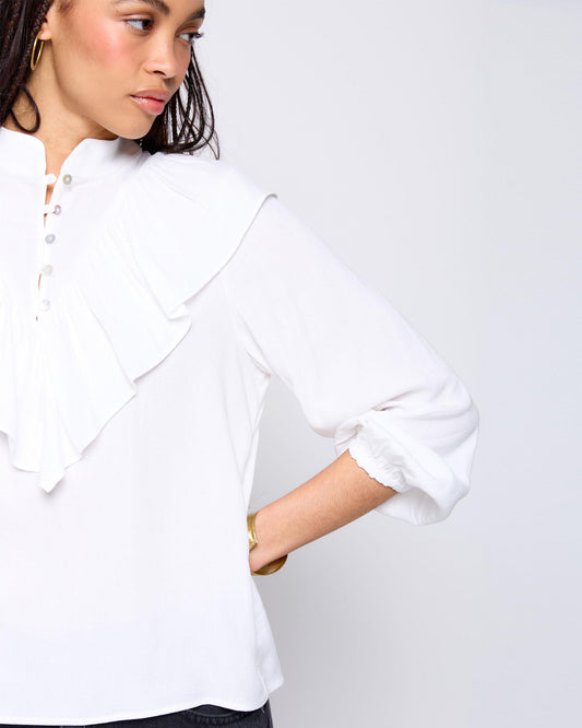 White Ruffle Mao Neck Blouse