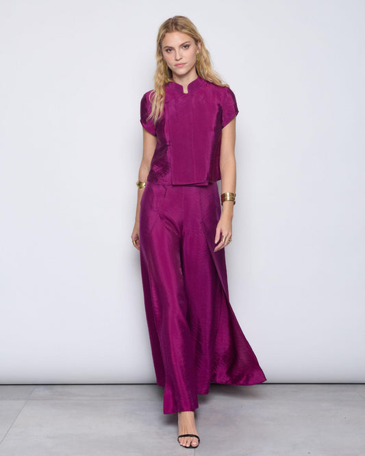 Long Flowing Trousers with Fuchsia Slits