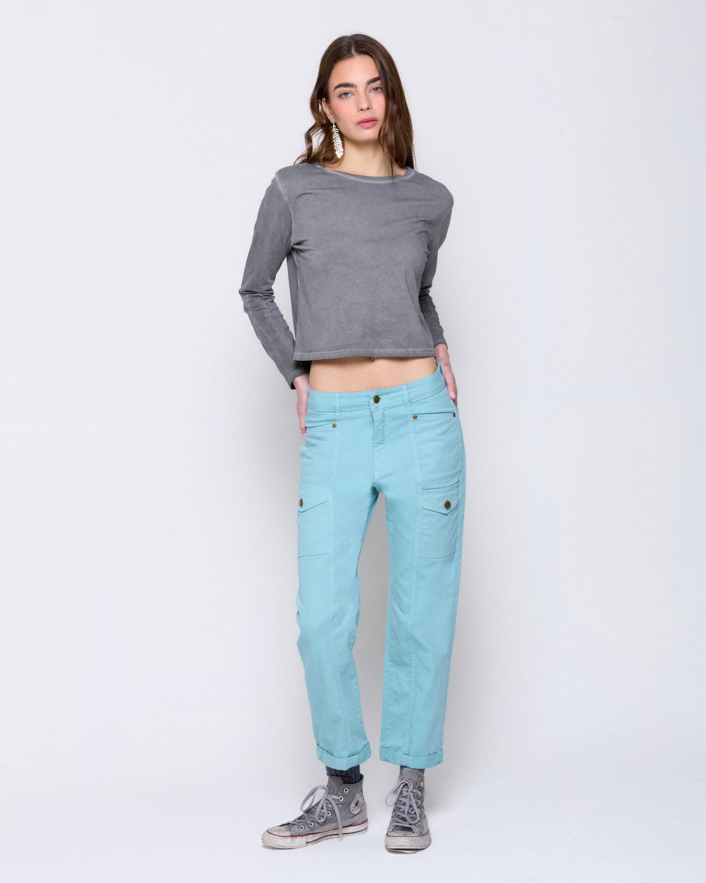 Jeans with contrasting pockets in water green