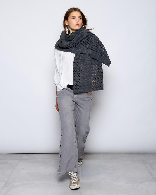 Anthracite Openwork Knitted Scarf