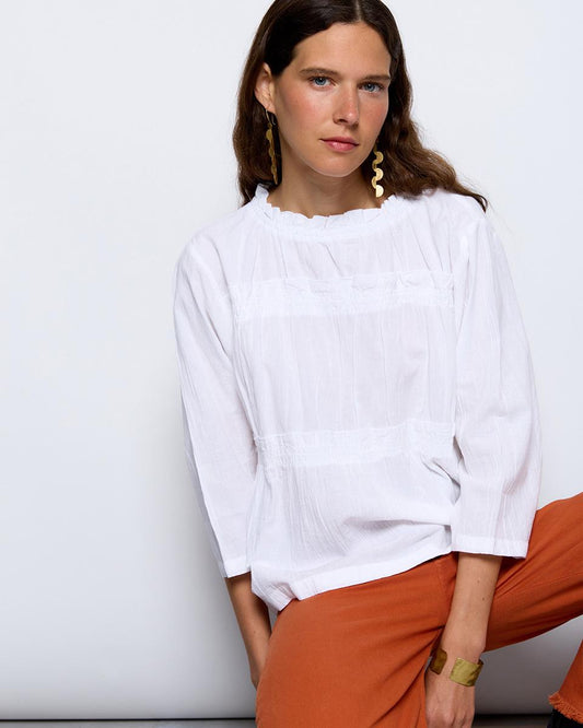 White Long Sleeve Elasticated Blouse