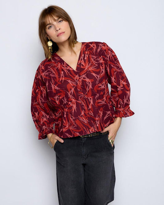 Blusa Botones Traseros Estampado Palmeras Rosa