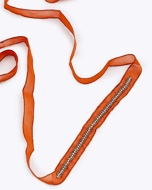 Orange Embroidered Strip Organza Necklace