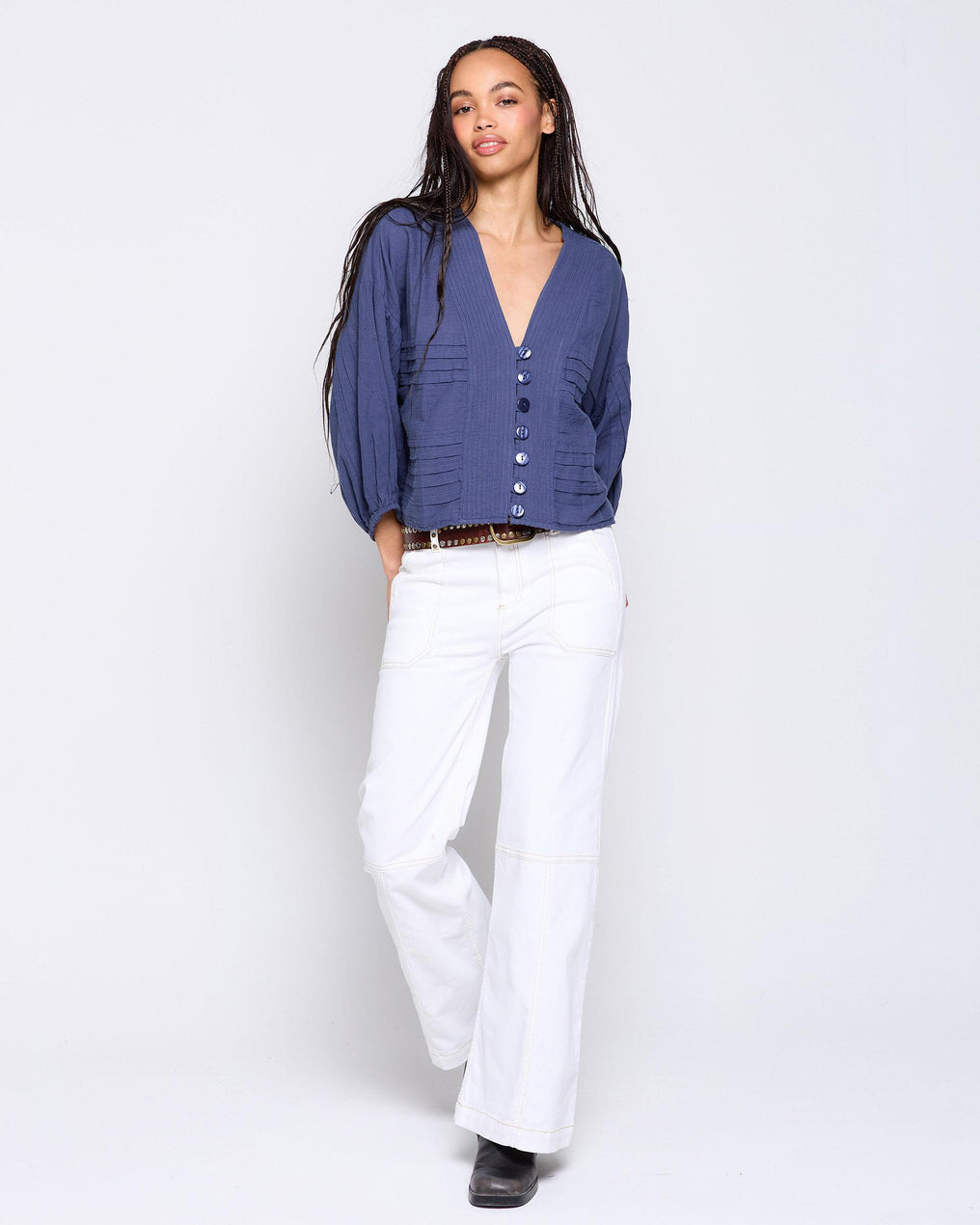 Blue Pleated Blouse