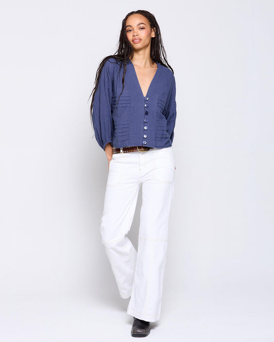 Blue Pleated Blouse