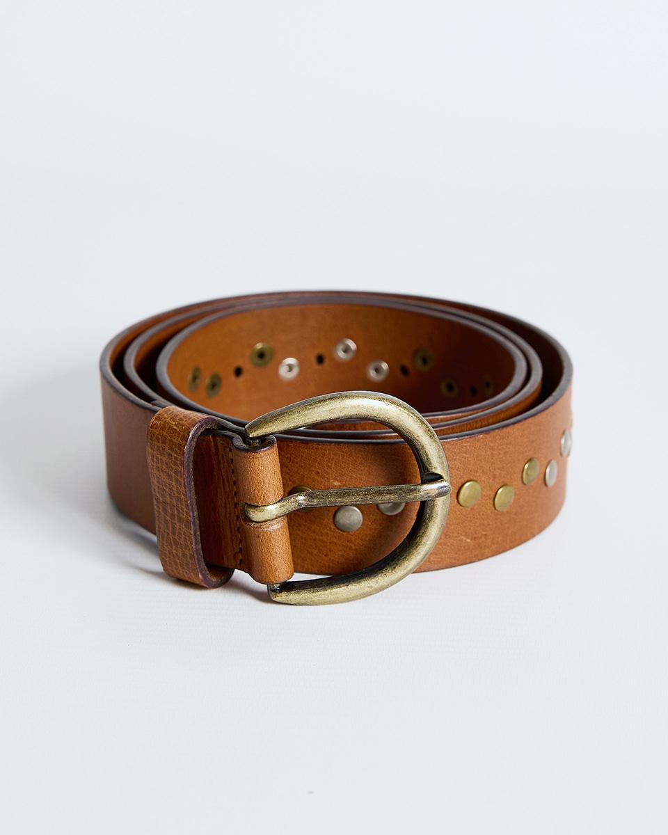 Camel Two-Tone Studded Leather Belt