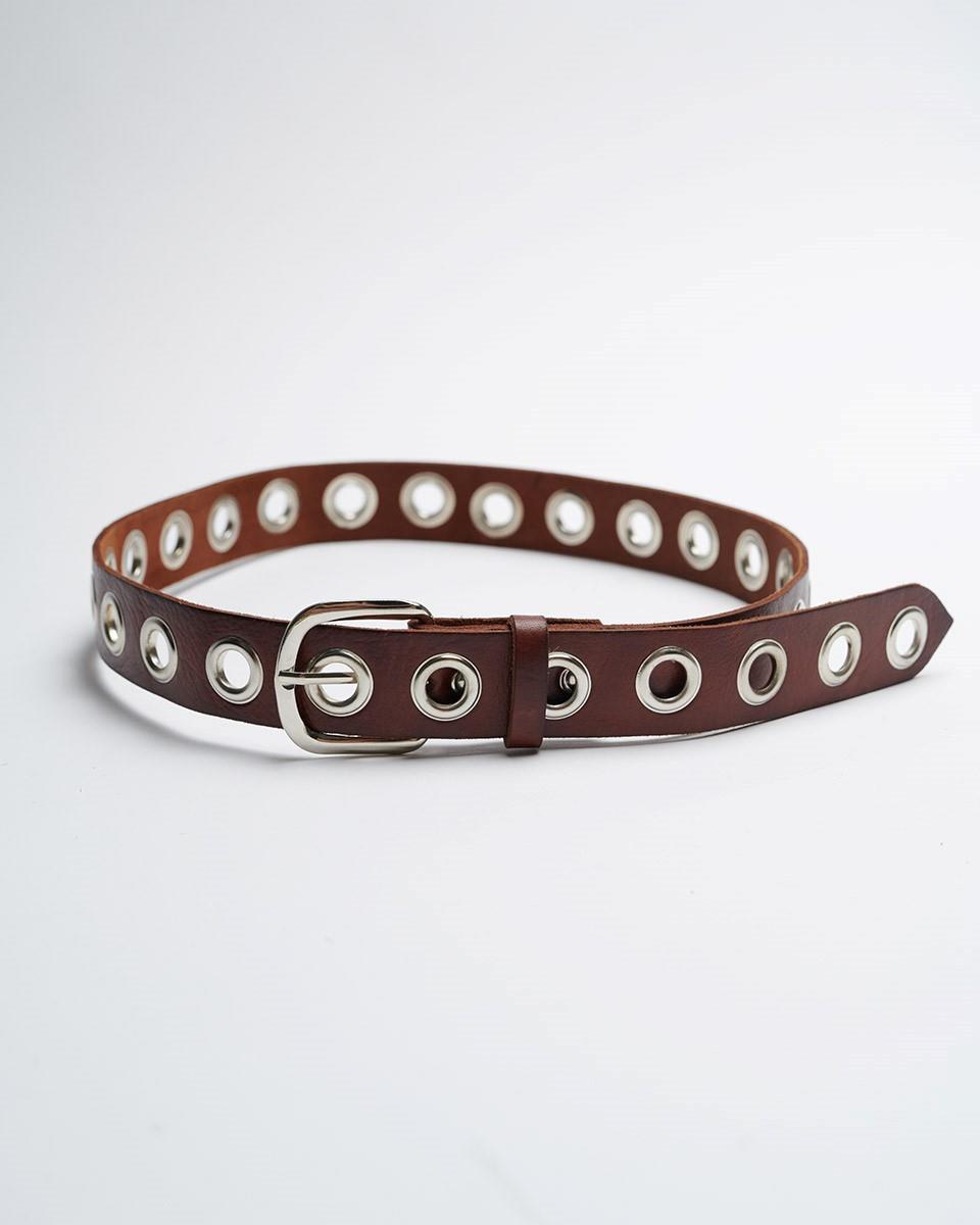 Brown Studded Leather Belt with Hoops