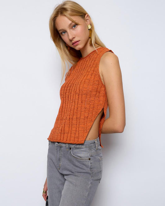 Orange Sleeveless Ribbed Top