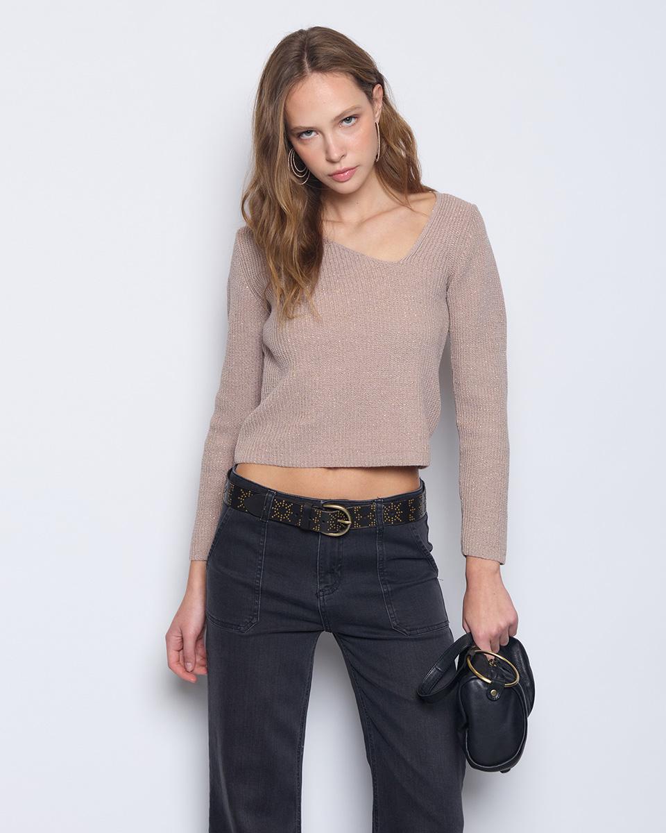 Asymmetric V-neck Sweater Gold