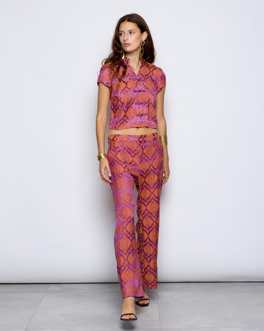 Orange Jacquard Trousers