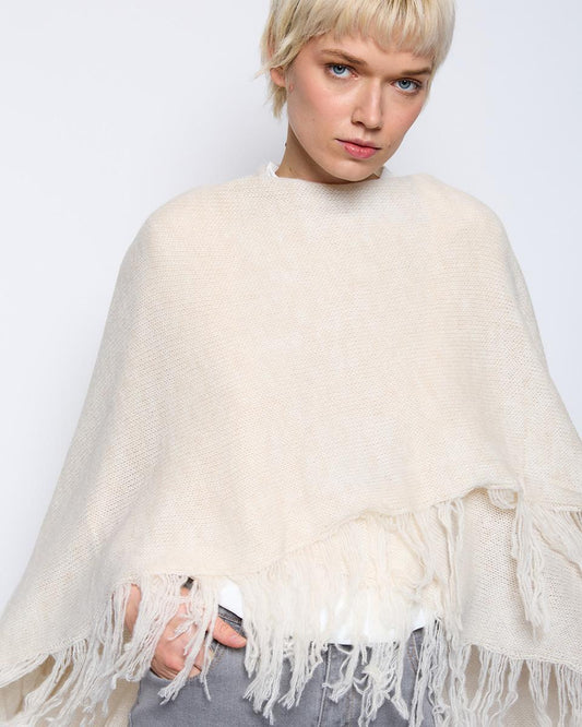 Raw Fringe Knit Poncho