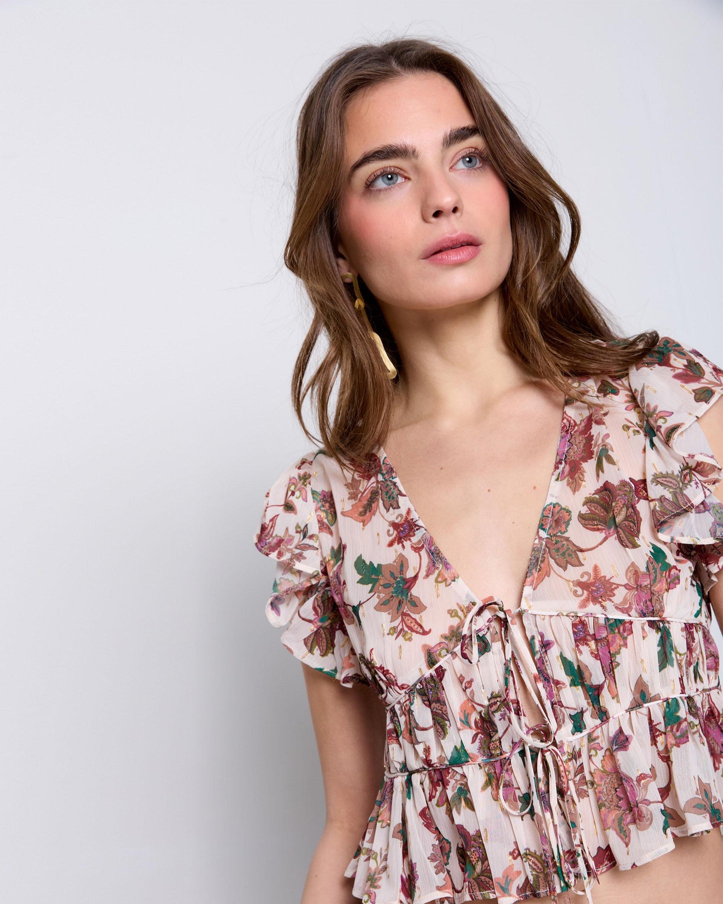 Pink Flowers Short Sleeve Blouse