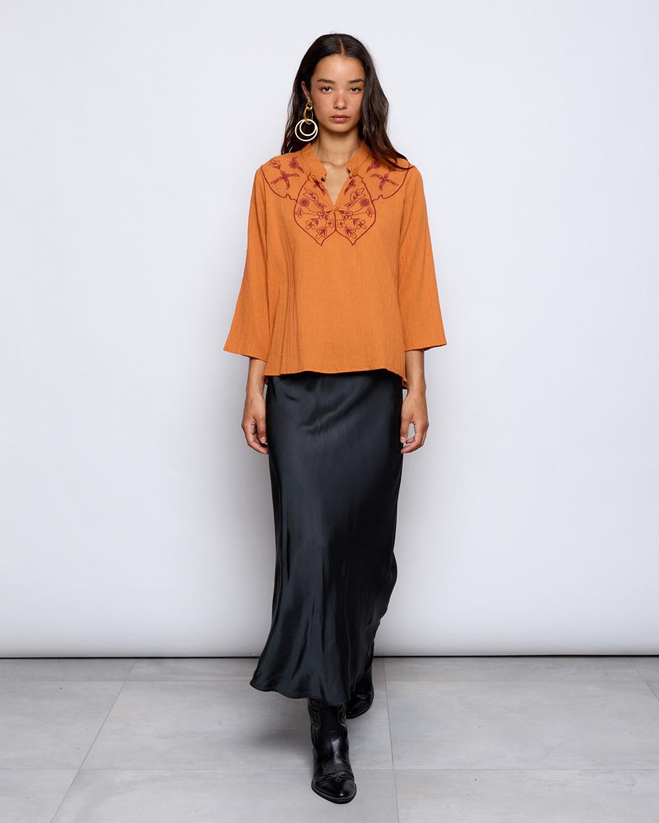 Orange Japanese Embroidery Blouse