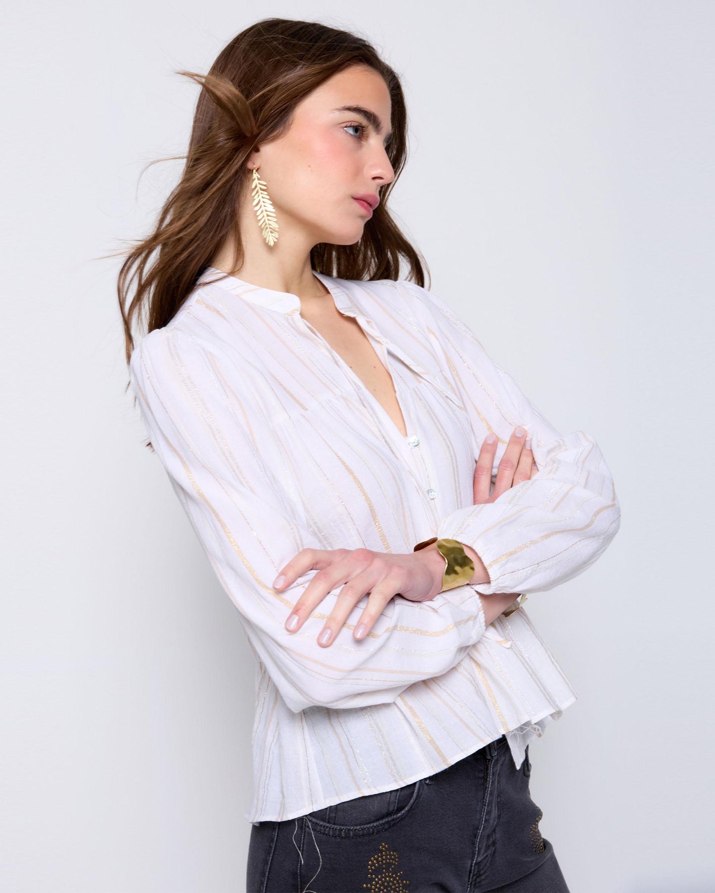 White Lurex Striped Blouse