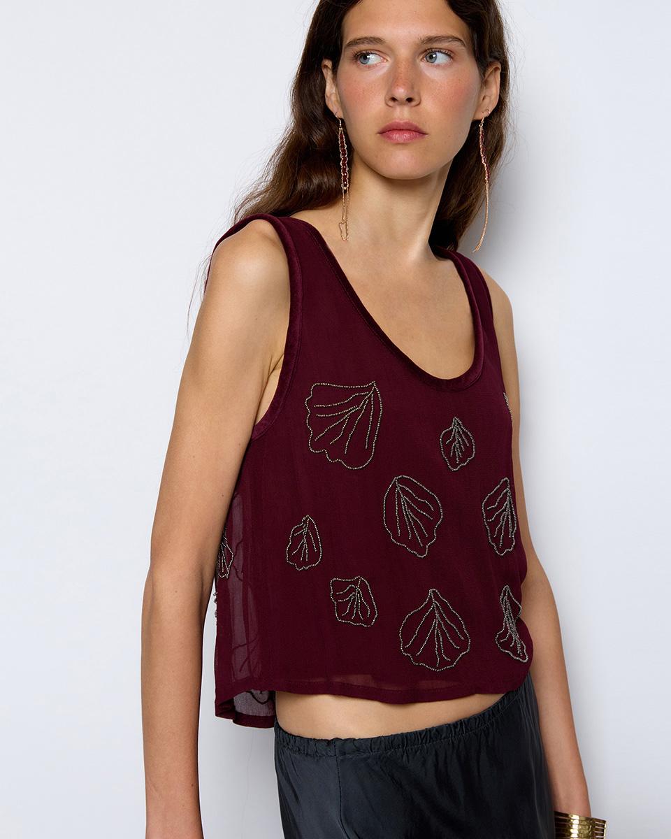 Garnet Embroidered Chiffon Top