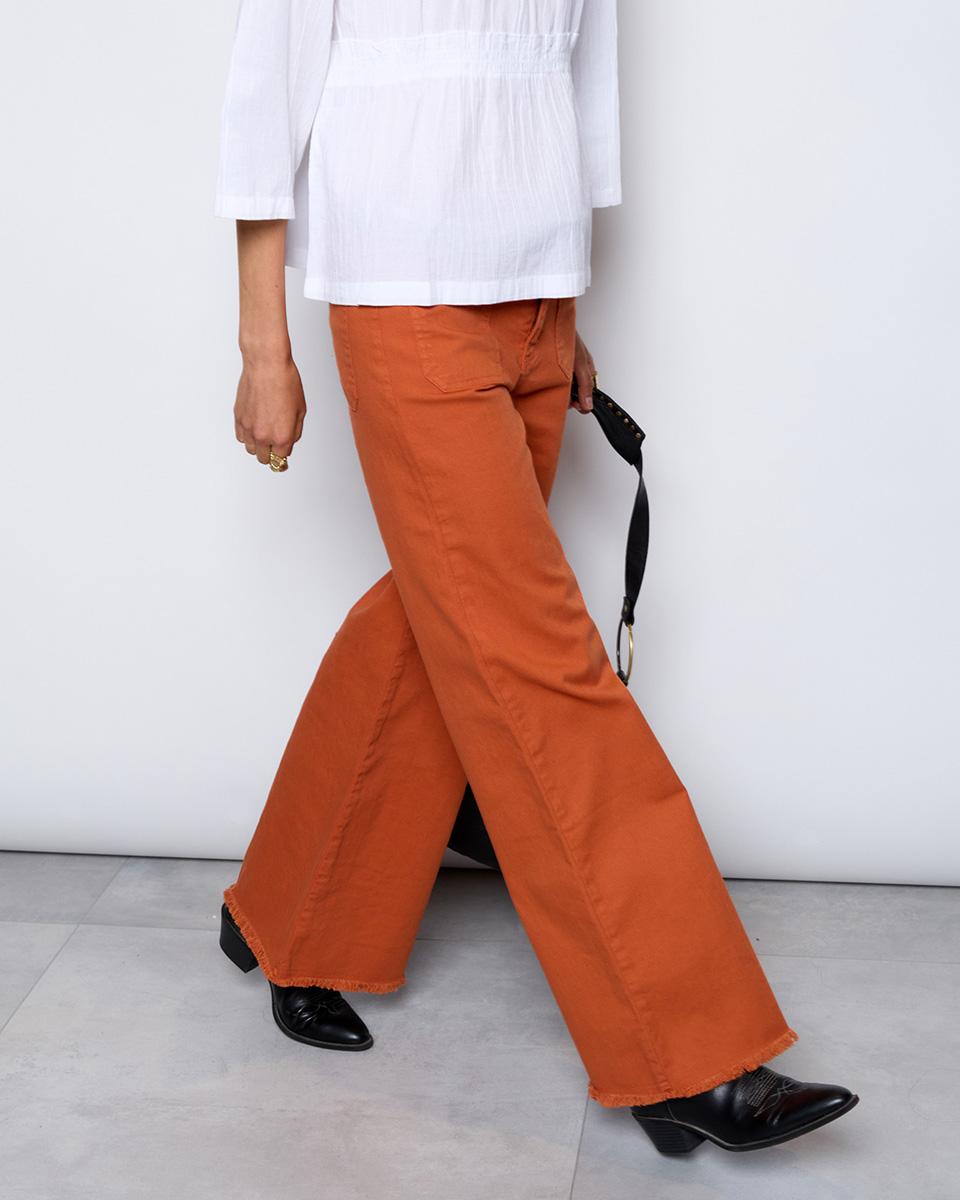 Jeans Twill Wide Leg Pockets Orange